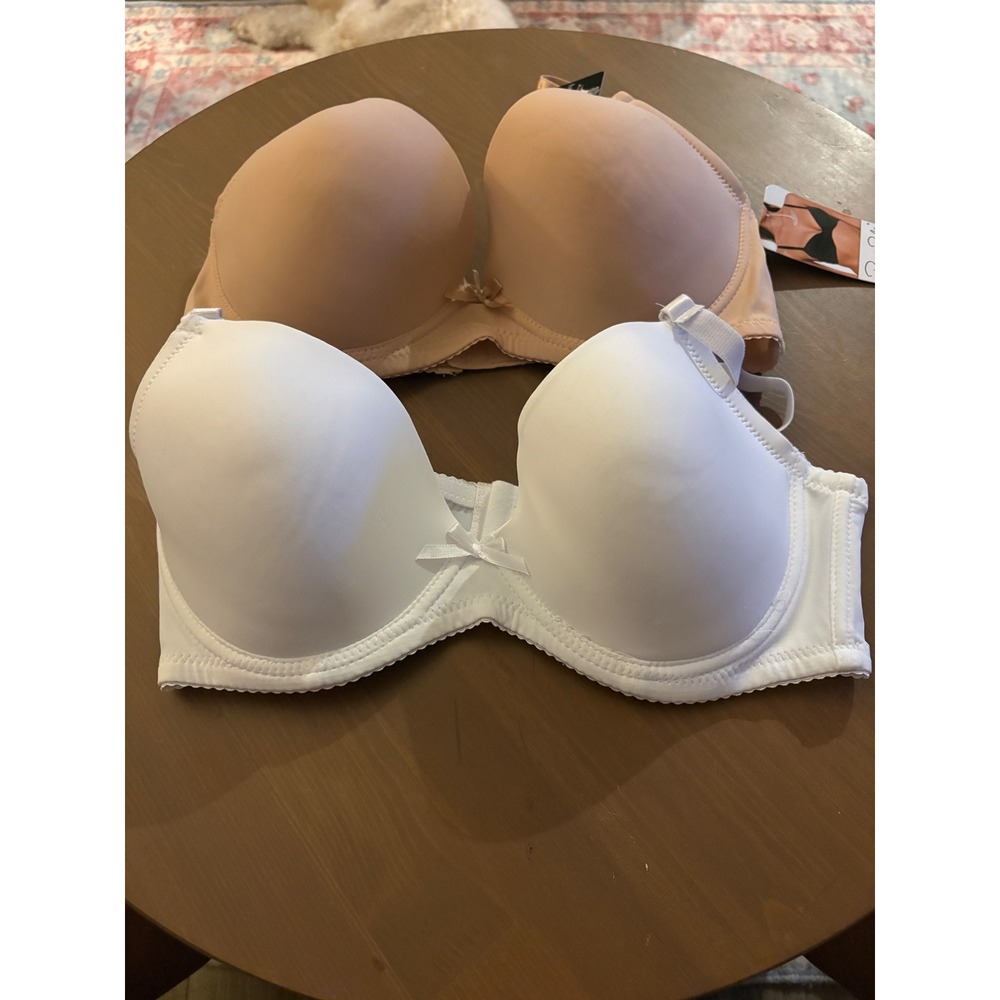 Rene Rofe Lingerie 2 Pack Breathable Ultra Soft Padded Bras White Beige 36D
